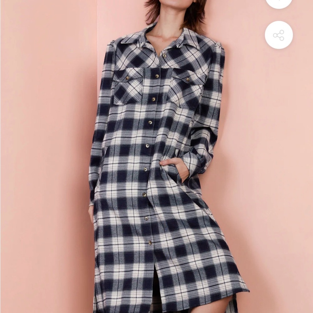 Plaid Belted Shirt Dress button down with side pockets
